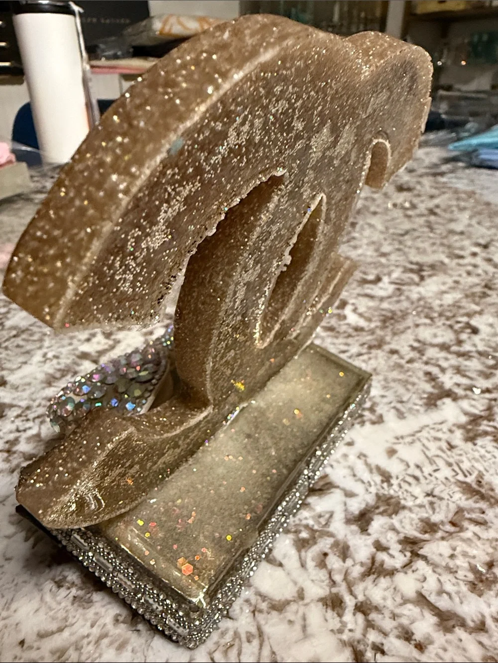 Glitter Rhinestone Bow Christmas Stocking Holder Glam Mantel Decor Handmade